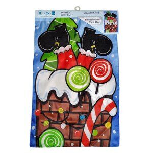 Santa Coming Down The Chimney 18 Inch Seasonal Embroidered Garden Flag Holiday Y